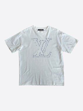 Louis Vuitton White & Blue LV Stitch Logo T-Shirt